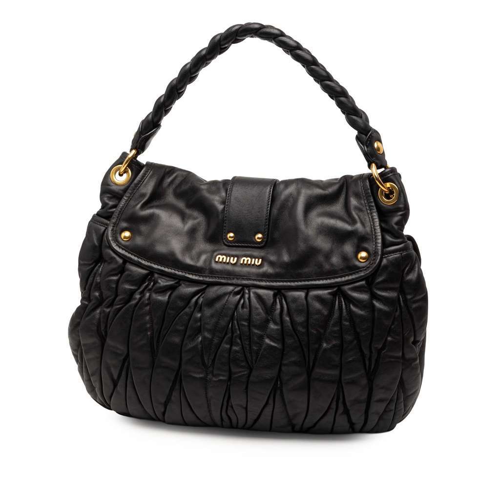Miu Miu Matelasse Nappa Coffer Satchel Black Leather Good - Back View
