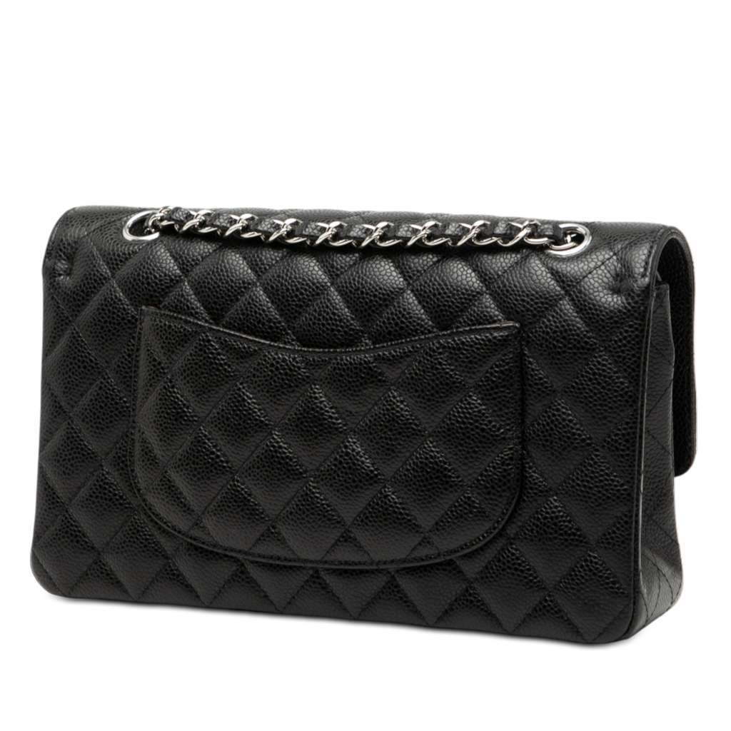 Chanel Medium Classic Caviar Double Flap Black Leather Good - Back View