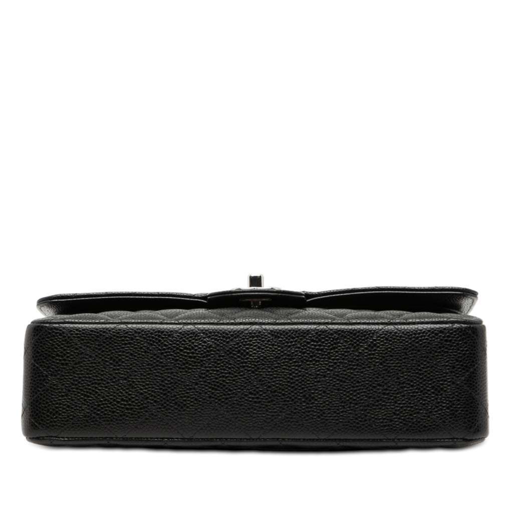 Chanel Medium Classic Caviar Double Flap Black Leather Good - Inside View