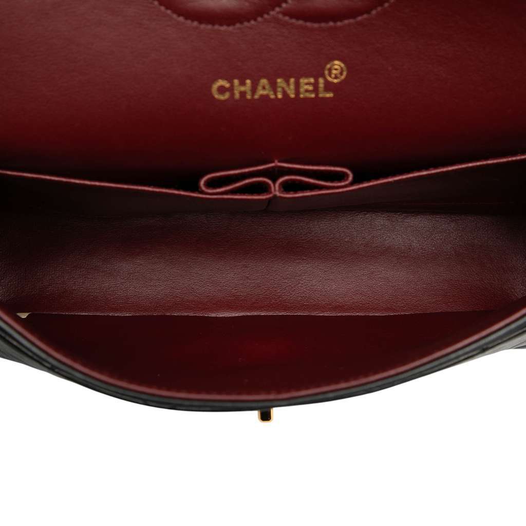 Chanel Medium Classic Lambskin Double Flap Black Leather Good - Model View