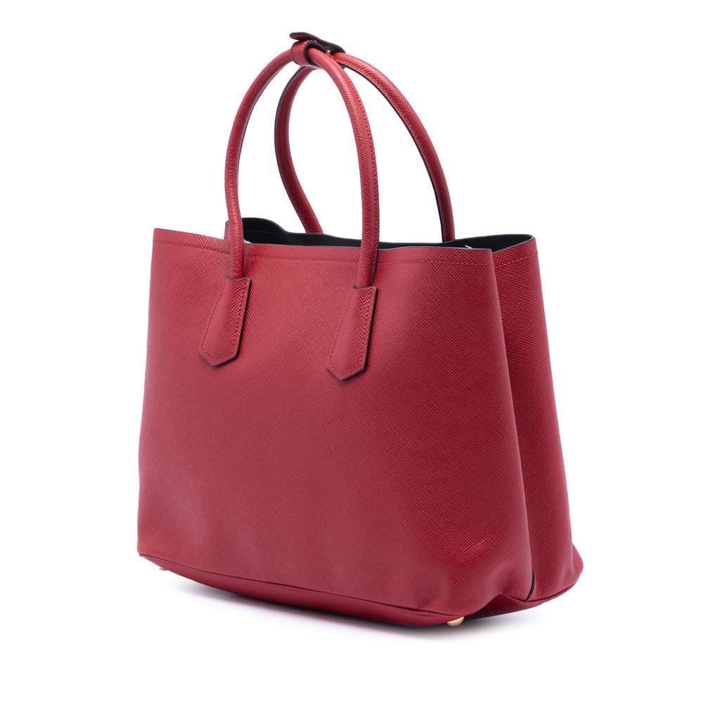 Prada Large Saffiano Cuir Double Satchel Red Leather Very good - Back View