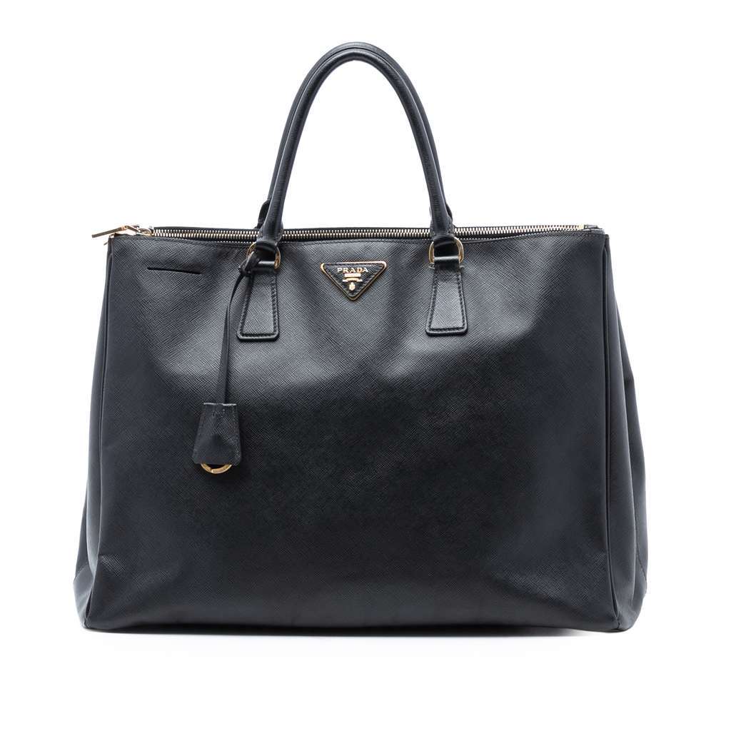 Prada Large Saffiano Lux Galleria Double Zip Tote Black Leather Good - Front View