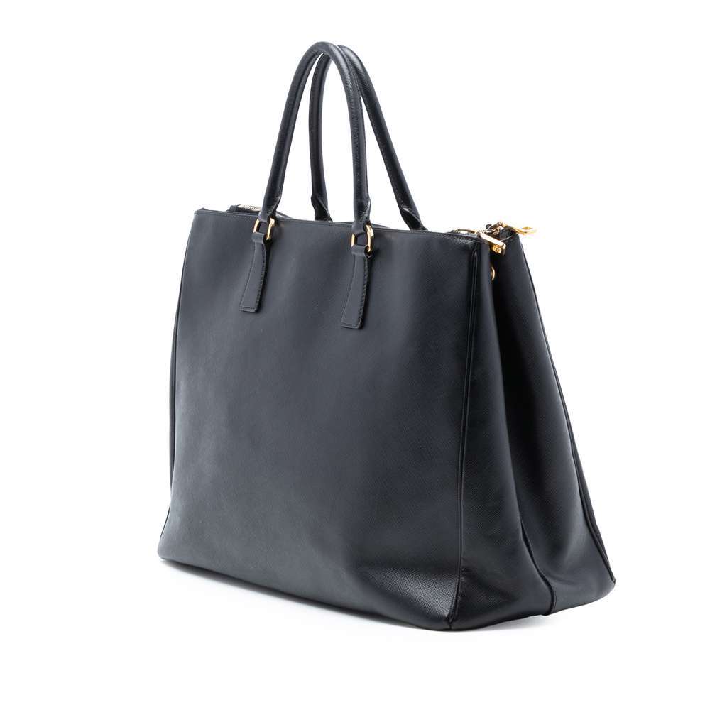 Prada Large Saffiano Lux Galleria Double Zip Tote Black Leather Good - Back View