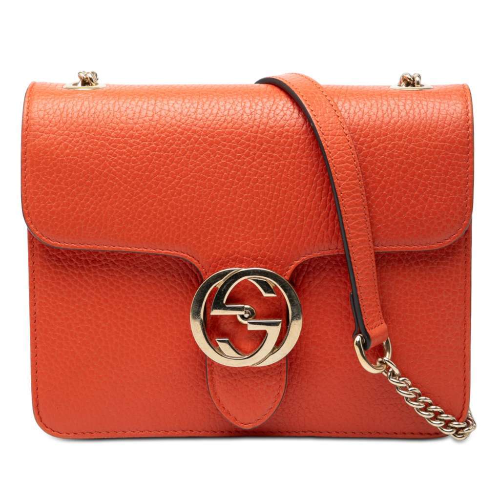 Gucci Small Dollar Calfskin Interlocking G Crossbody Orange Leather Very good - Front View