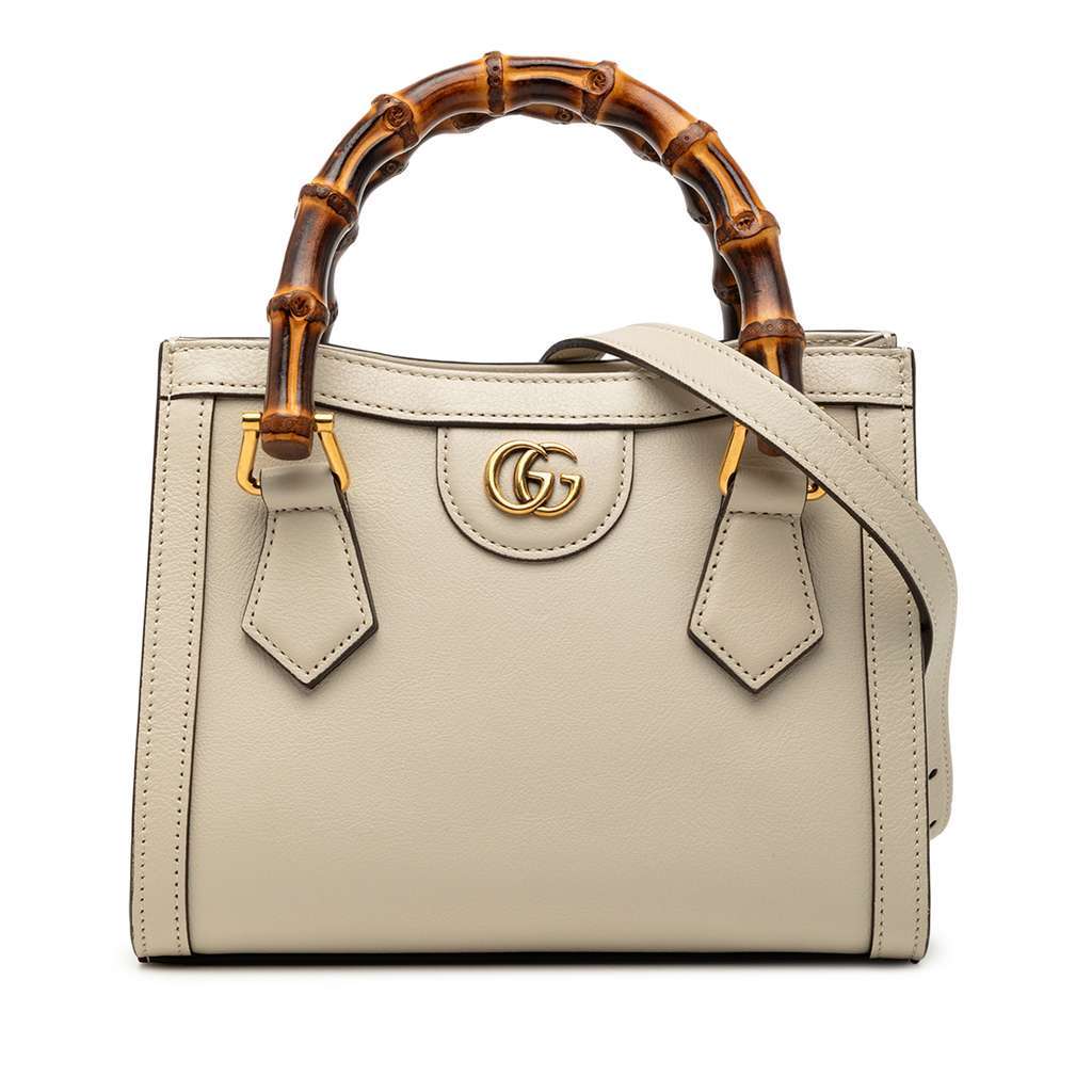 Gucci Mini Calfskin Bamboo Diana Satchel White Leather Very good condition - Front View
