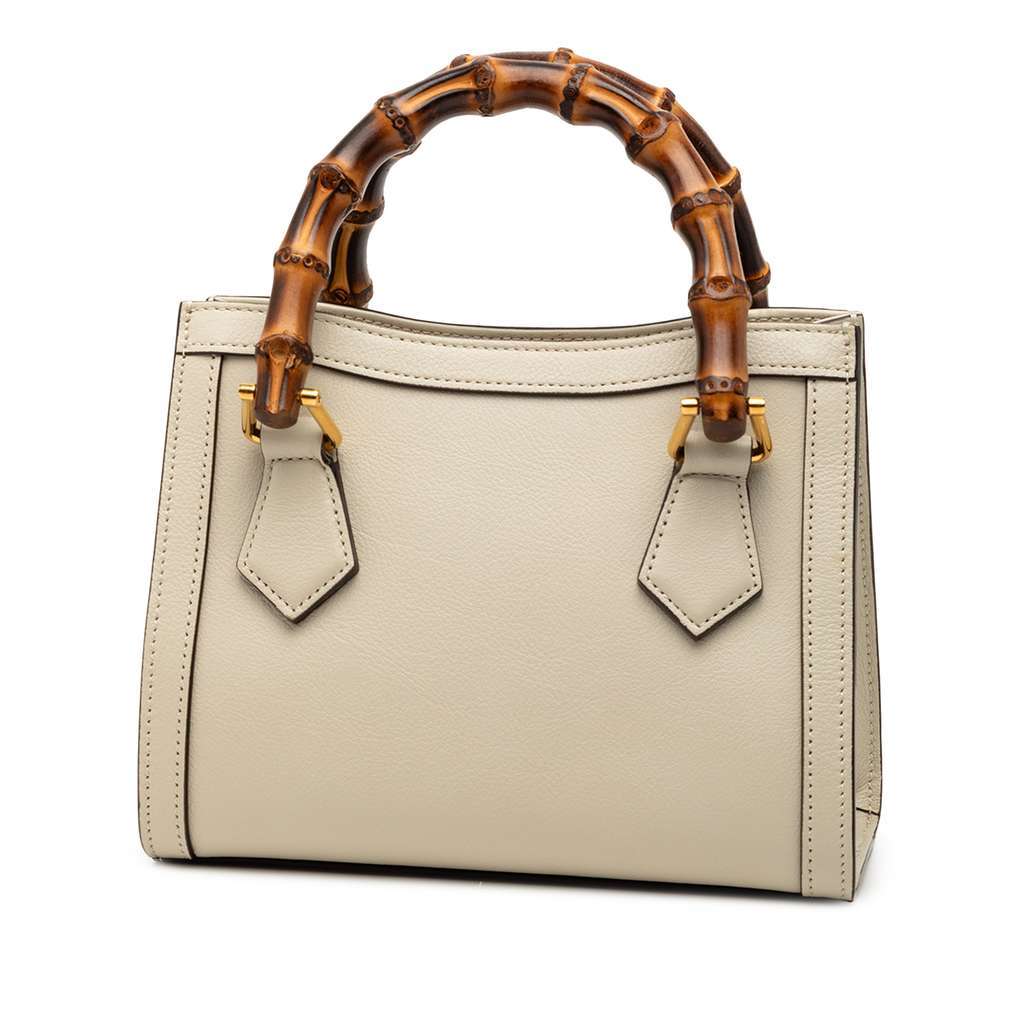 Gucci Mini Calfskin Bamboo Diana Satchel White Leather Very good condition - Back View