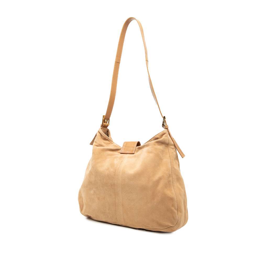 Fendi Suede FF Shoulder Bag Brown Leather Good - Back View