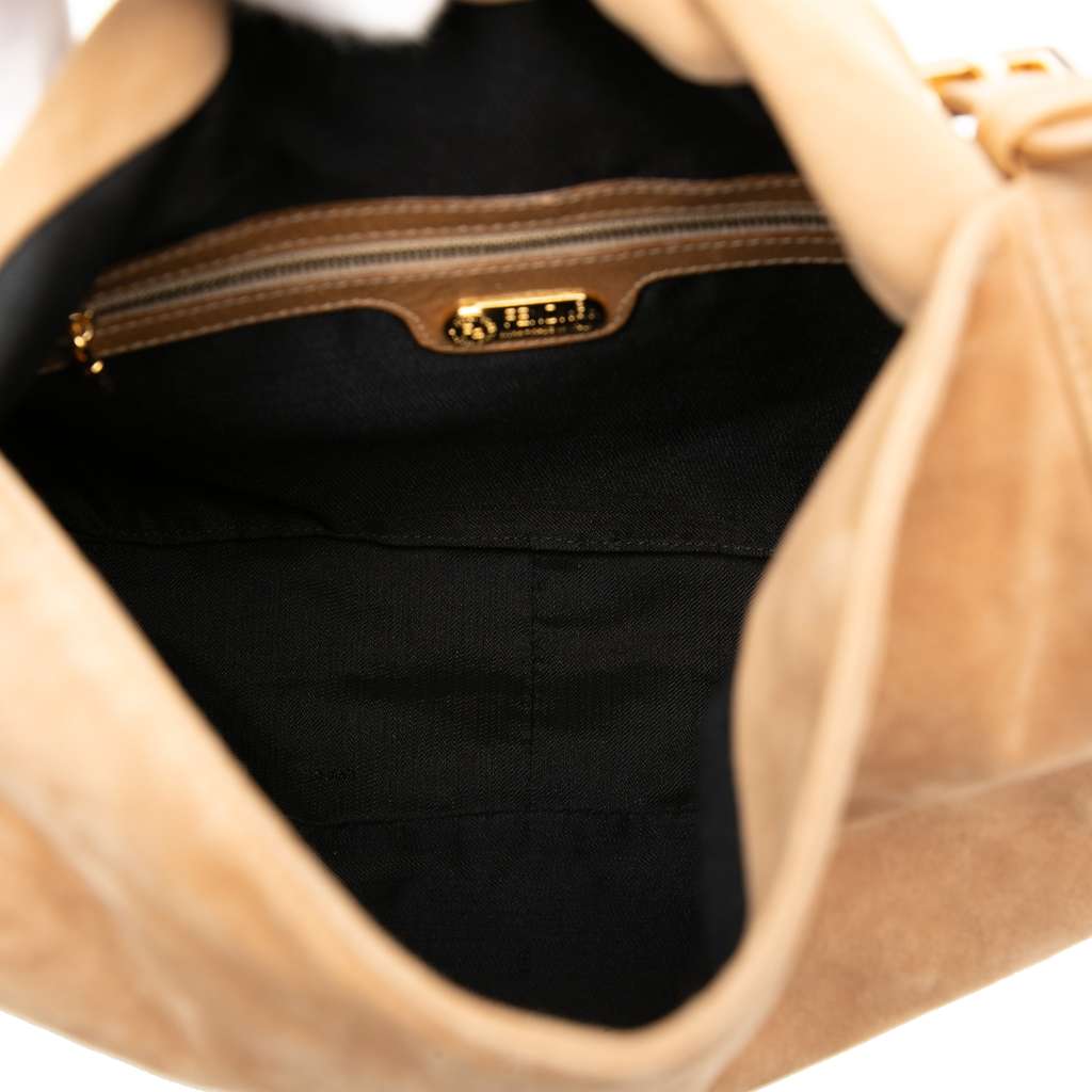 Fendi Suede FF Shoulder Bag Brown Leather Good - Model View