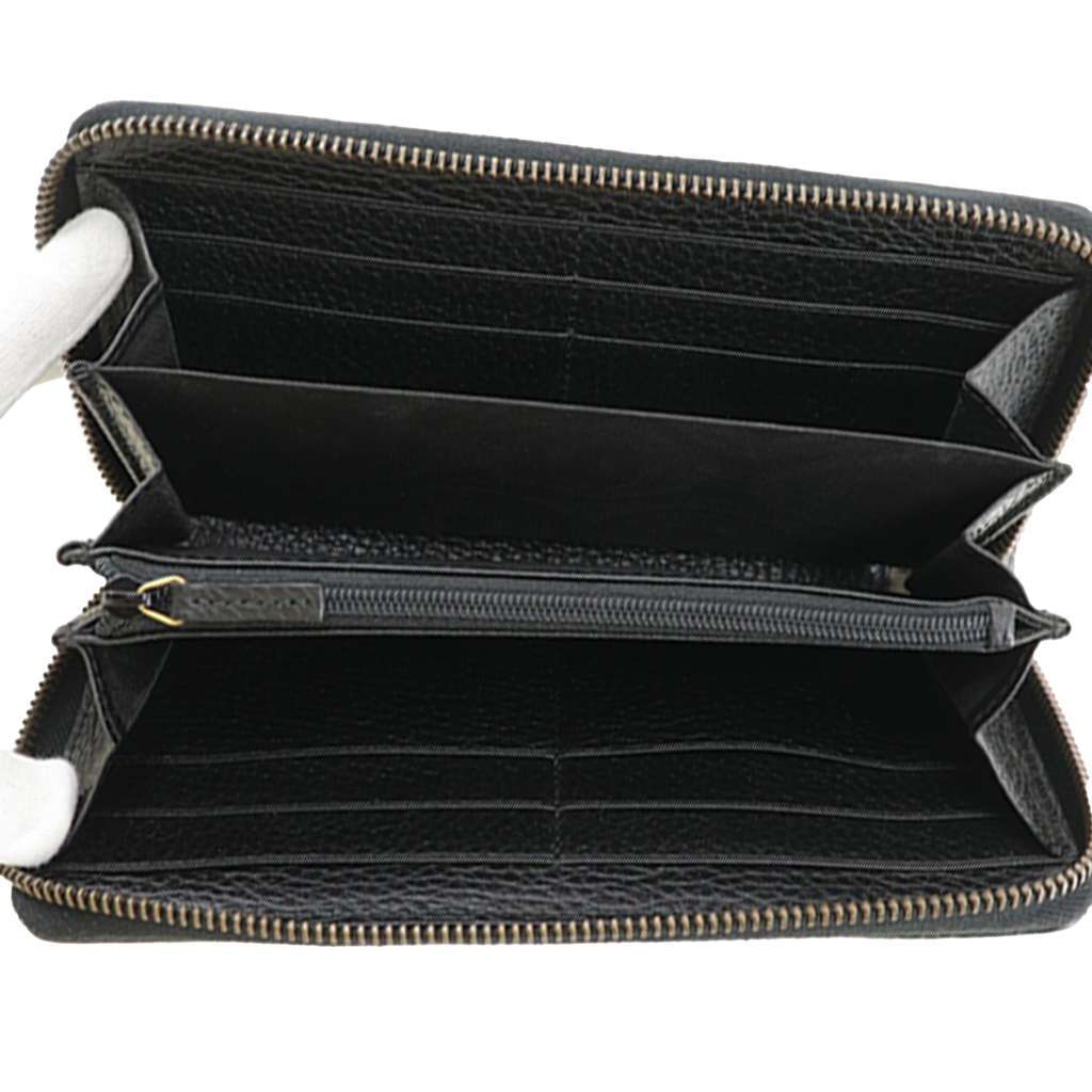 Gucci GG Marmont Pebbled Calfskin Embroidered Blind For Love Zip Around Wallet Black Leather Very good - Model View
