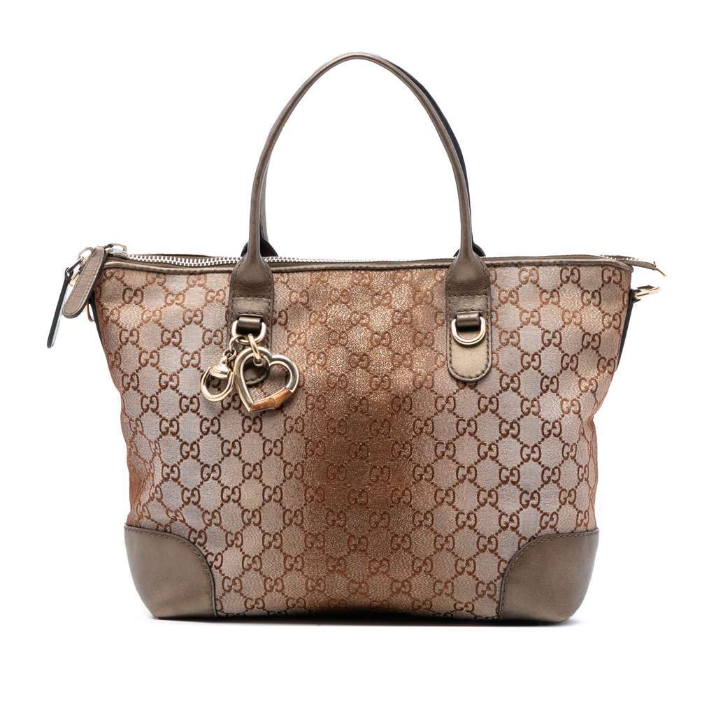 Gucci GG Lurex Heart Bit Satchel Brown Canvas Very good - Front View