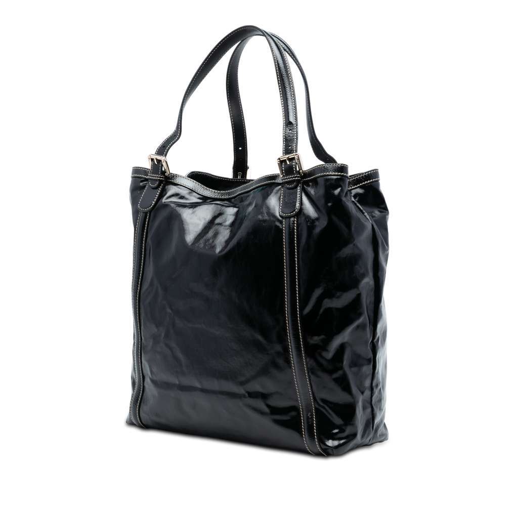 Gucci Patent Dialux Britt Web Tote Black Leather Very good - Back View