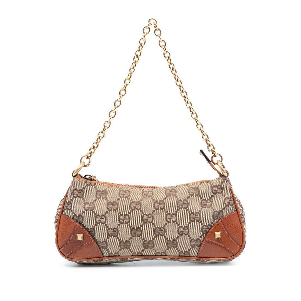 Gucci GG Canvas Nailhead Shoulder Bag Brown Canvas Good - Front View