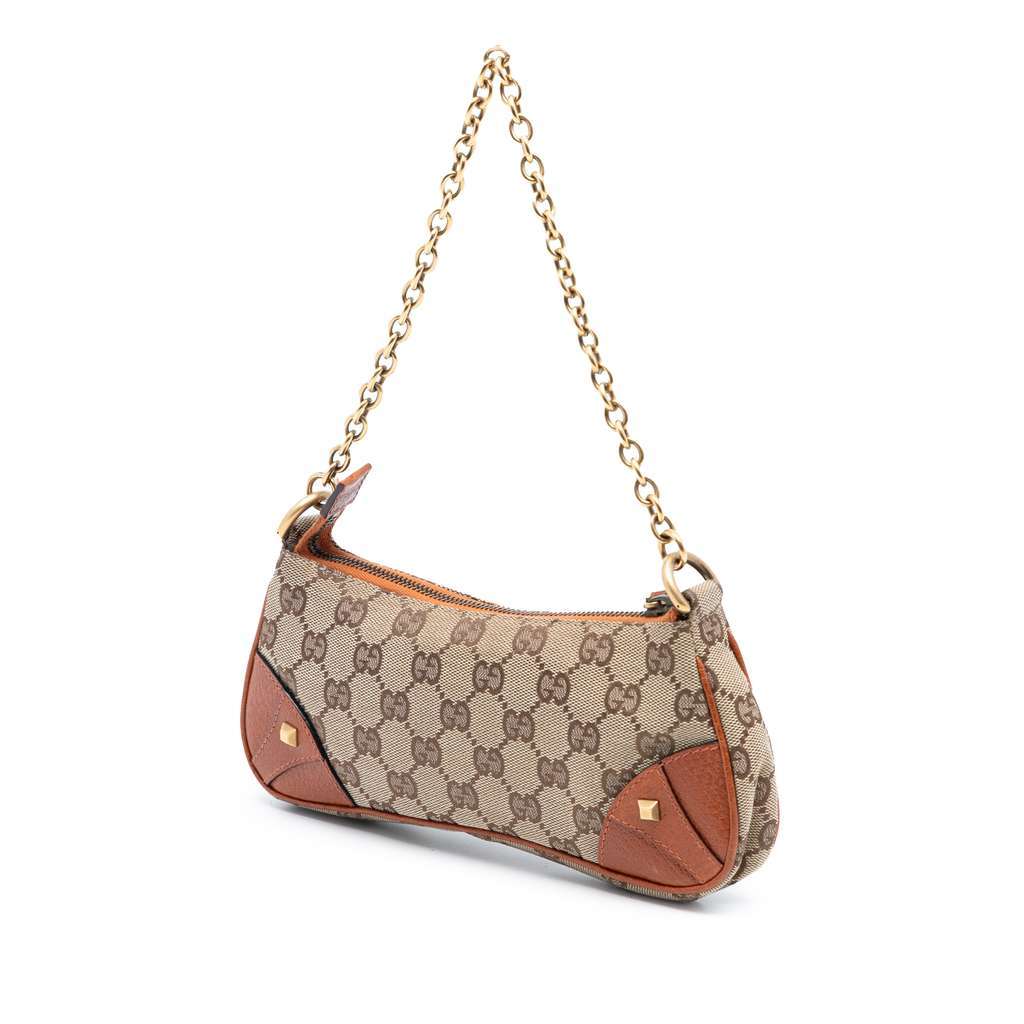 Gucci GG Canvas Nailhead Shoulder Bag Brown Canvas Good - Back View