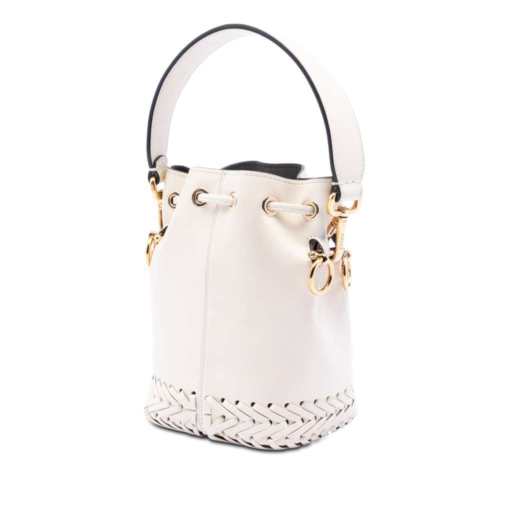 Fendi Mini Embossed Leather Whipstitch Mon Tresor Bucket Bag White Leather Very good - Back View