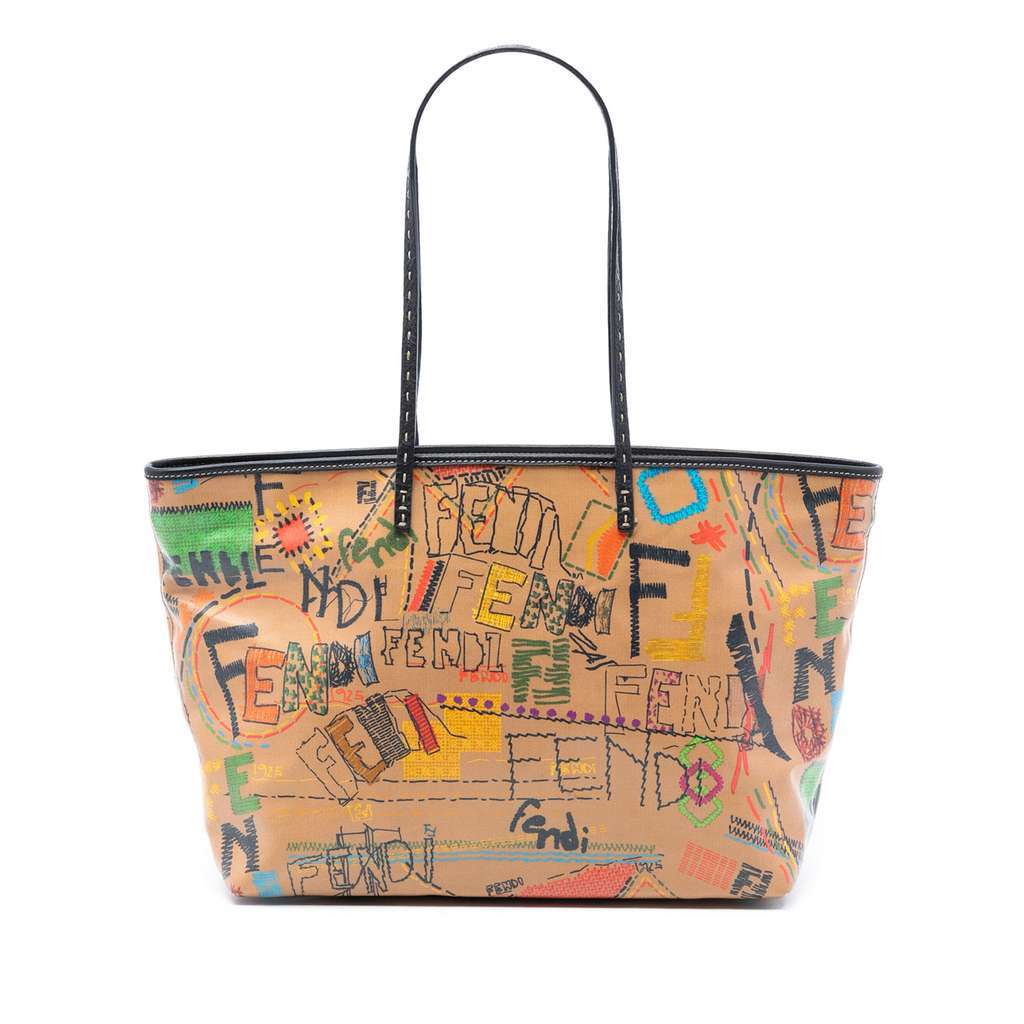 Fendi Medium Multicolore Coated Canvas Graffiti Roll Tote Brown Canvas Good condition - Front View