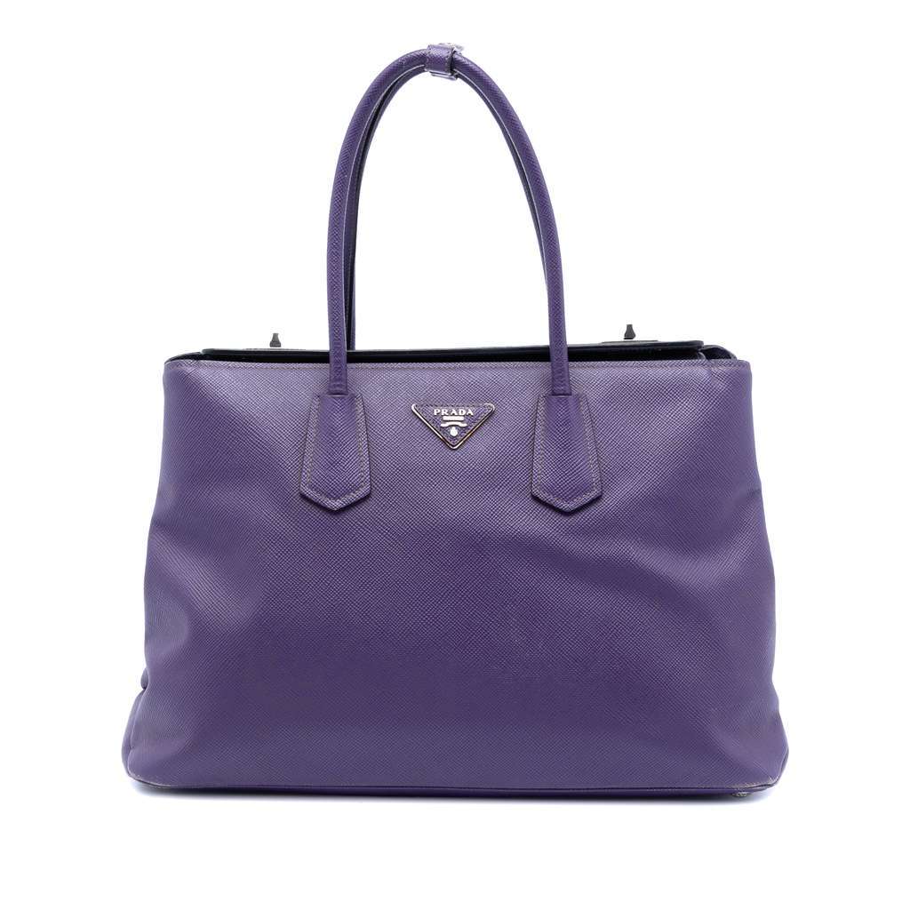 Prada Saffiano Cuir Turnlock Twin Satchel Purple Leather Very good - Front View
