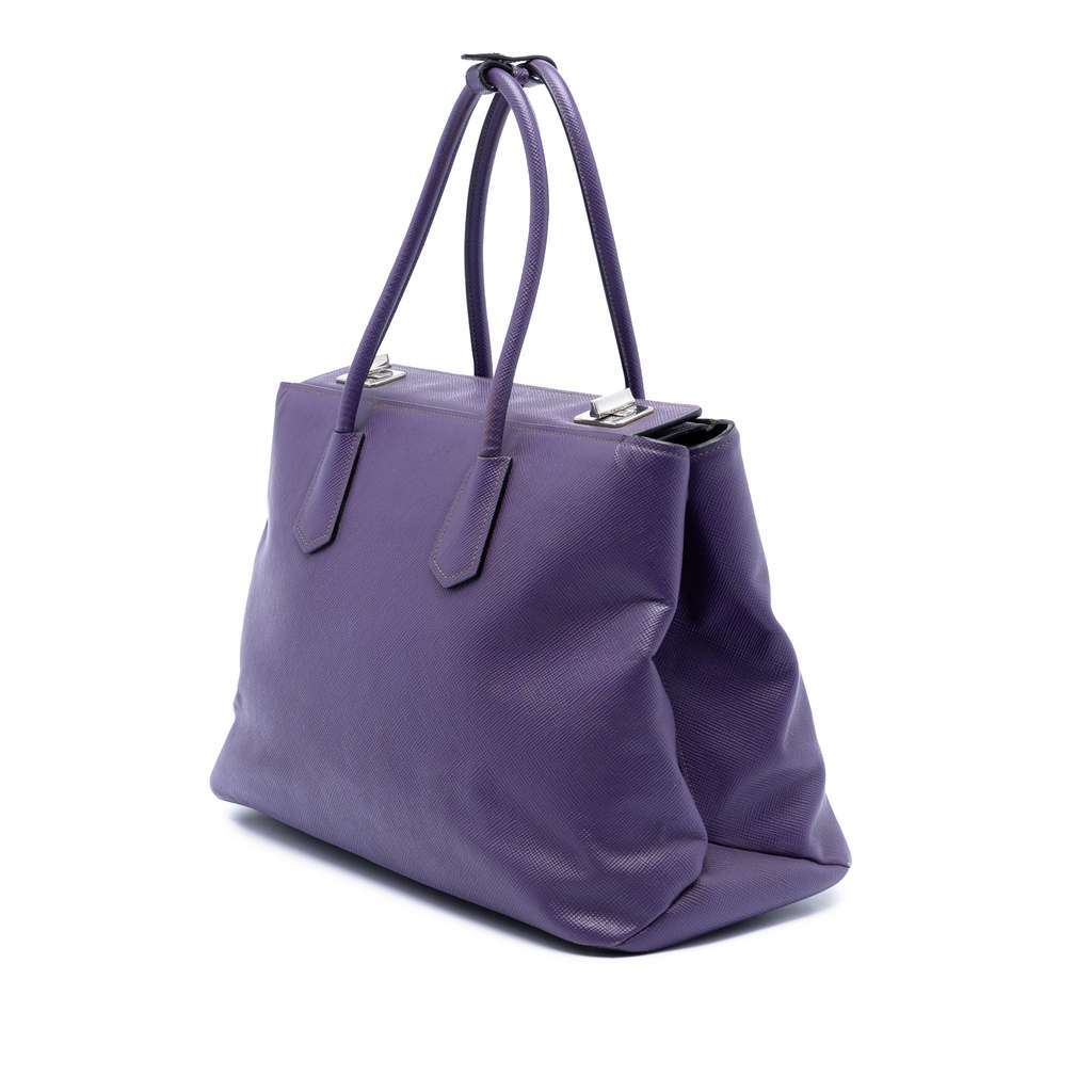 Prada Saffiano Cuir Turnlock Twin Satchel Purple Leather Very good - Back View