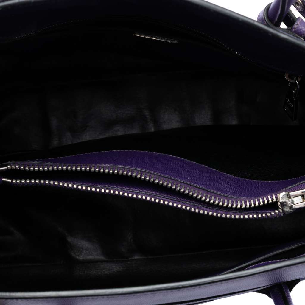 Prada Saffiano Cuir Turnlock Twin Satchel Purple Leather Very good - Model View