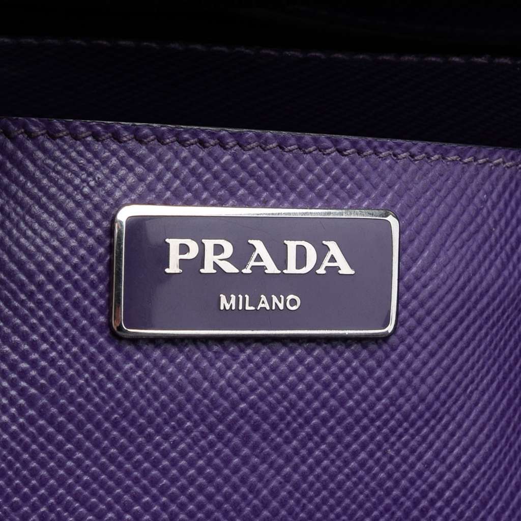 Prada Saffiano Cuir Turnlock Twin Satchel Purple Leather Very good - Box View