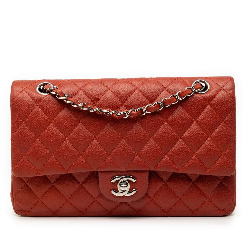 Chanel Medium Classic Caviar Double Flap Red Leather Very good - Front View