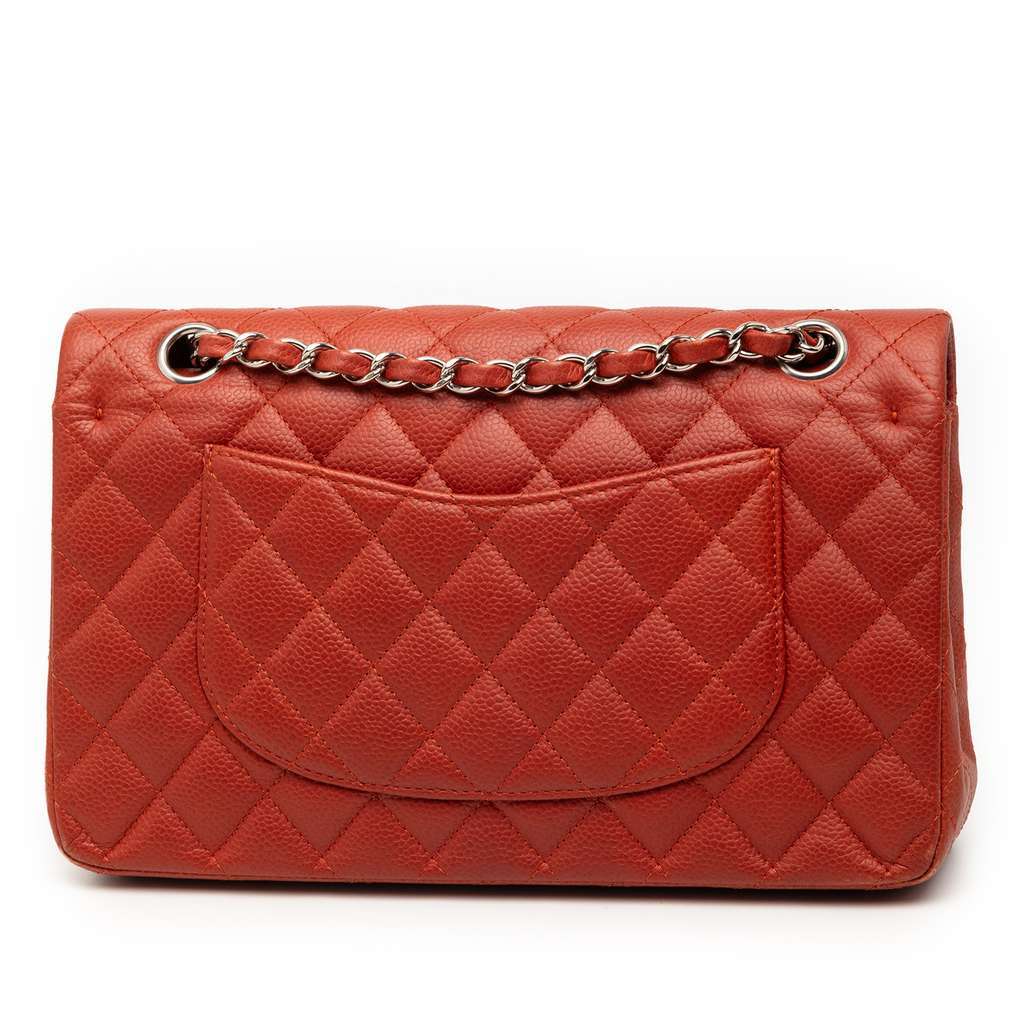 Chanel Medium Classic Caviar Double Flap Red Leather Very good - Back View