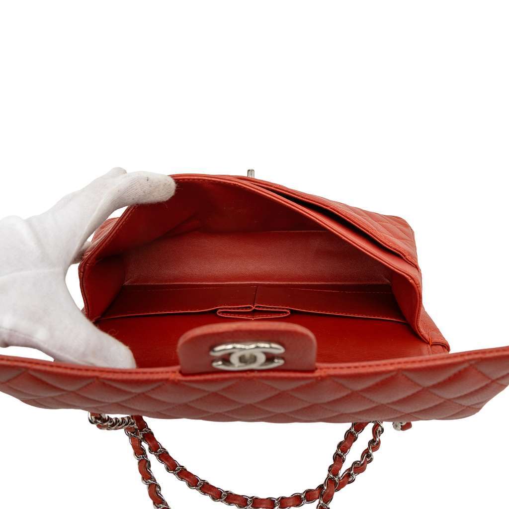 Chanel Medium Classic Caviar Double Flap Red Leather Very good - Model View
