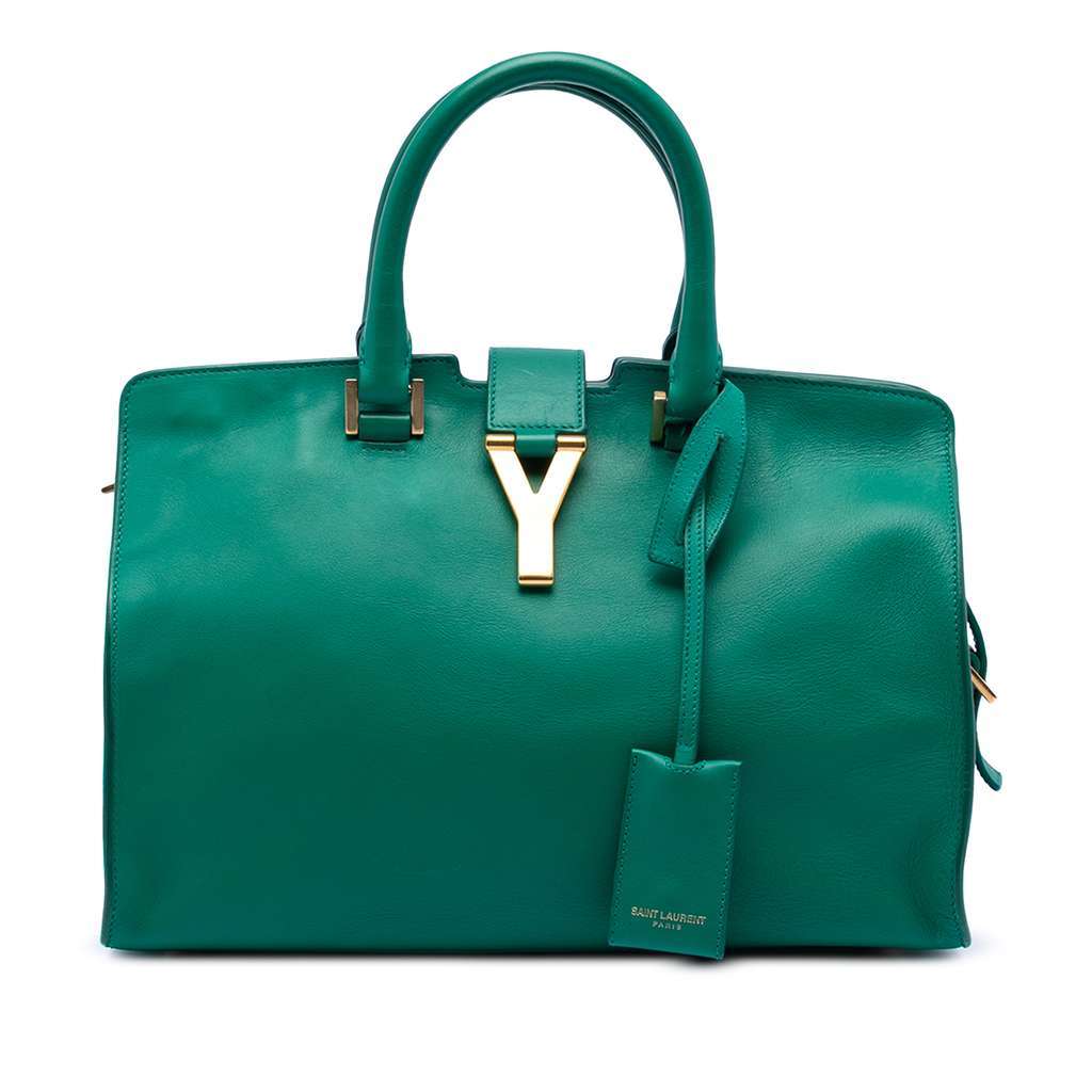 Saint Laurent Small Calfskin Cabas Chyc Satchel Green Leather Good - Front View