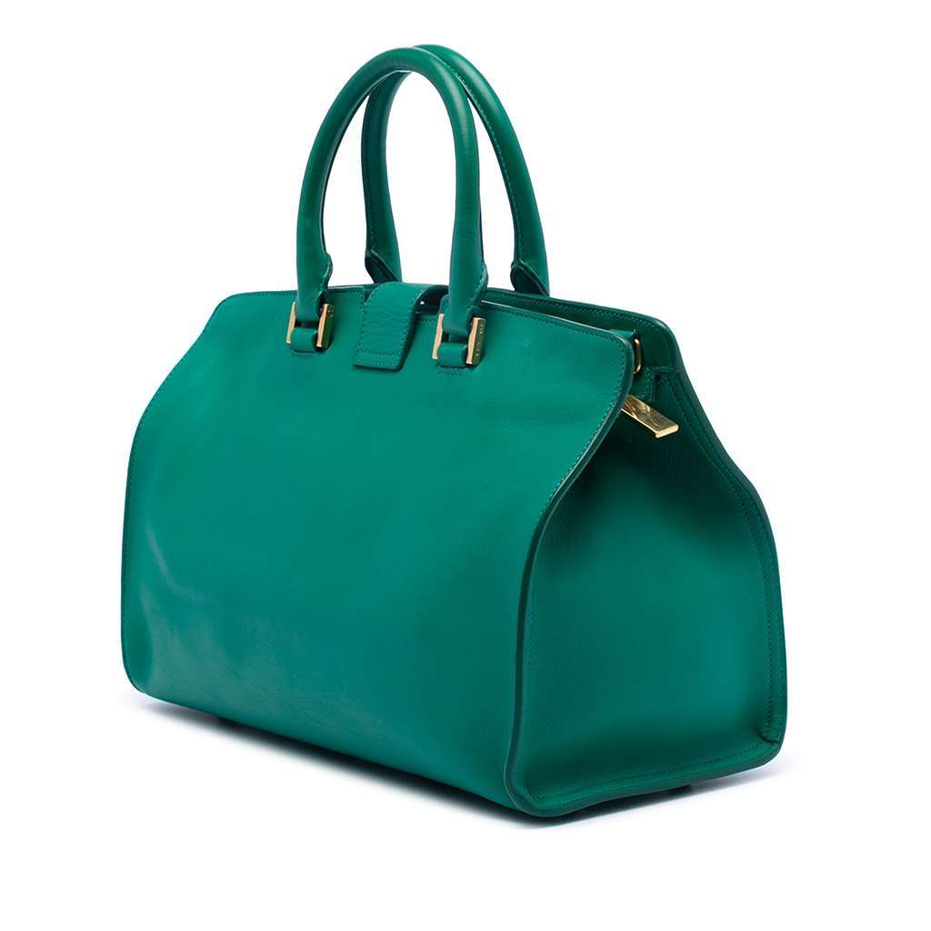 Saint Laurent Small Calfskin Cabas Chyc Satchel Green Leather Good - Back View