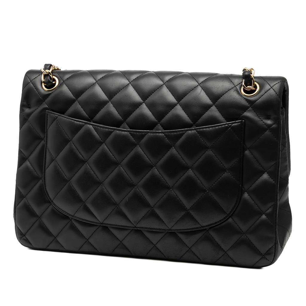 Chanel Jumbo Classic Lambskin Double Flap Black Leather Very good condition - Back View