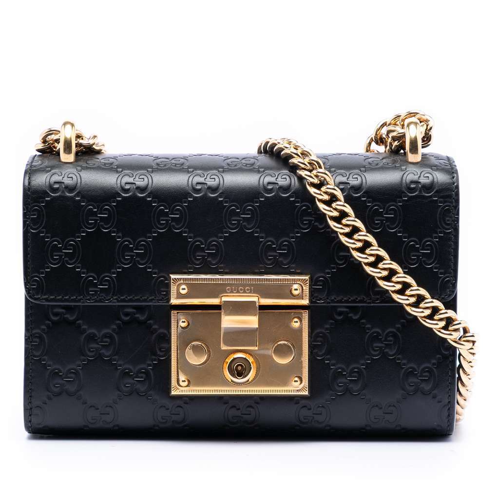 Gucci Small Guccissima Padlock Crossbody Black Leather Very good condition - Front View
