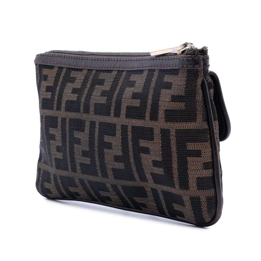 Fendi Zucca Canvas Zip Clutch Brown Canvas Good - Back View