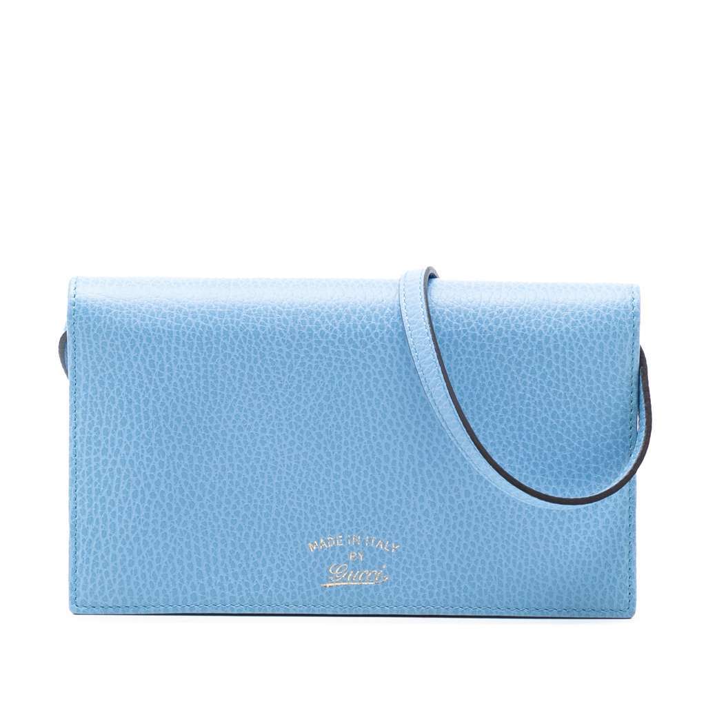 Gucci Dollar Calfskin Swing Wallet On Strap Blue Leather Very good - Front View