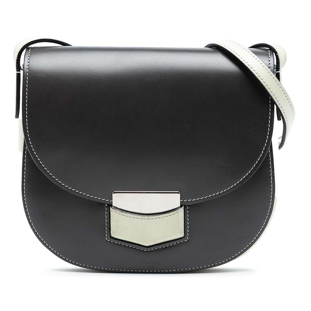 Celine Small Bicolor Glazed Calfskin Trotteur Crossbody Black Leather Very good condition - Front View