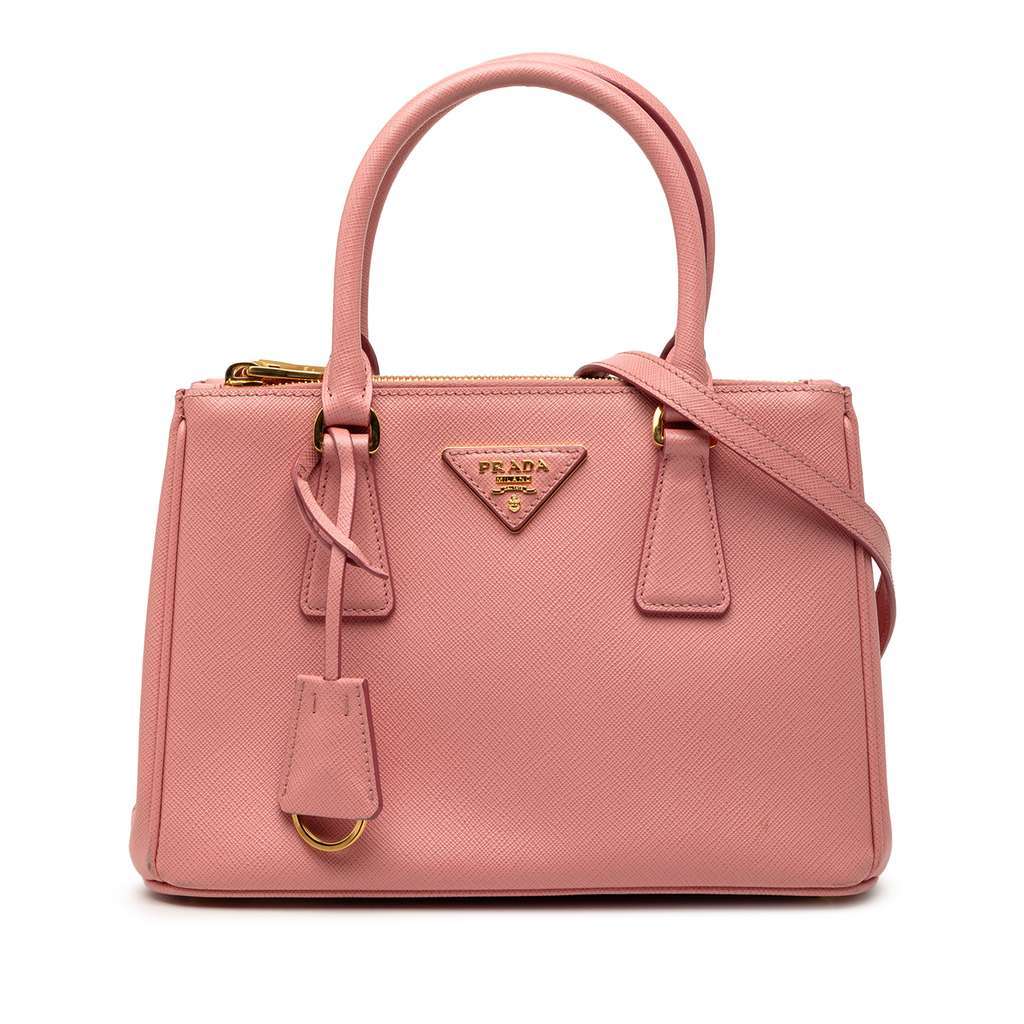 Prada Mini Saffiano Lux Galleria Double Zip Pink Leather Good - Front View