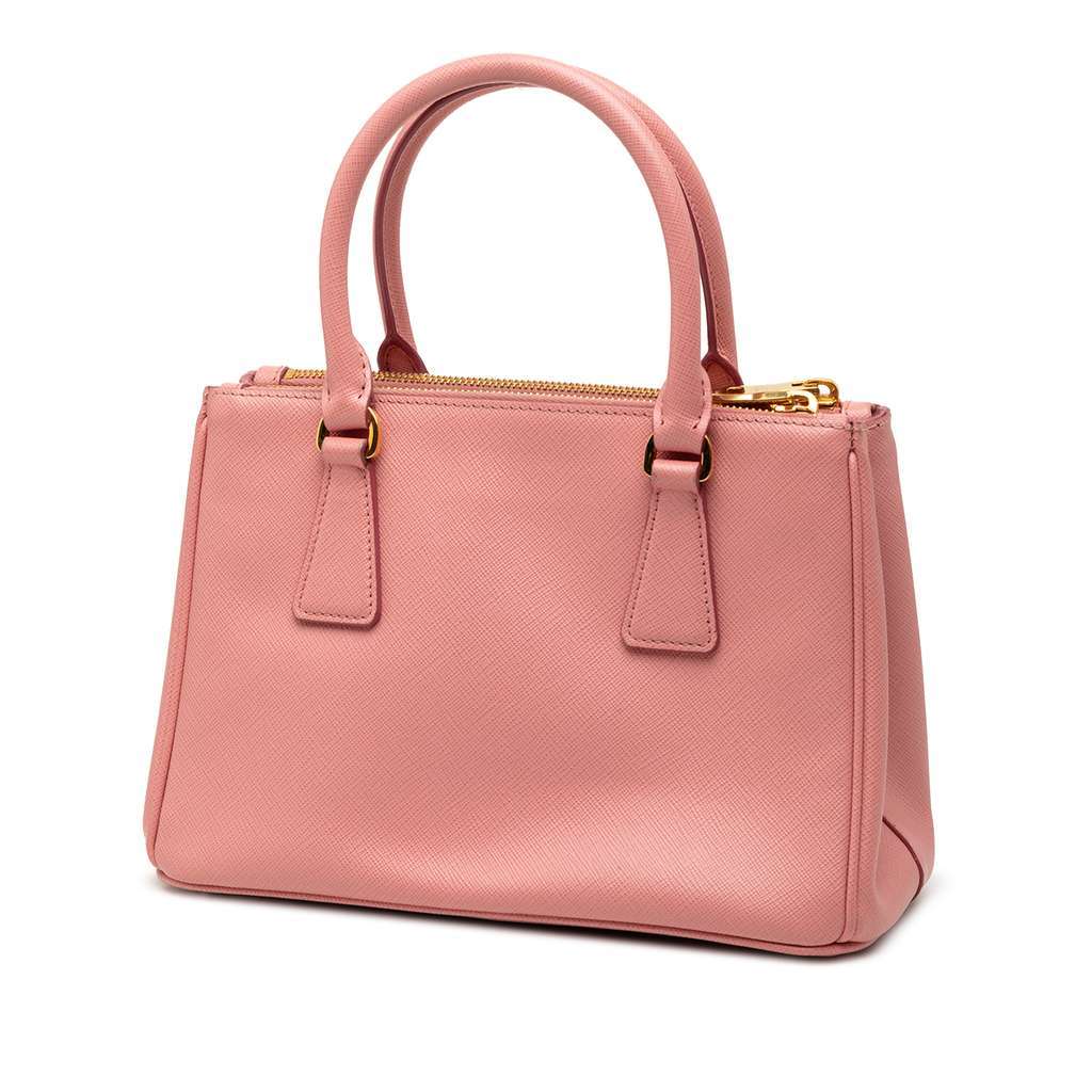 Prada Mini Saffiano Lux Galleria Double Zip Pink Leather Good - Back View
