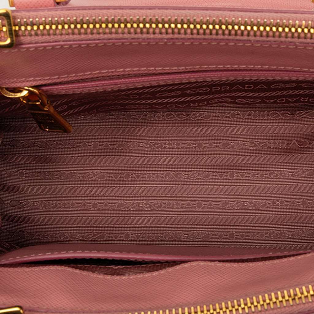 Prada Mini Saffiano Lux Galleria Double Zip Pink Leather Good - Model View