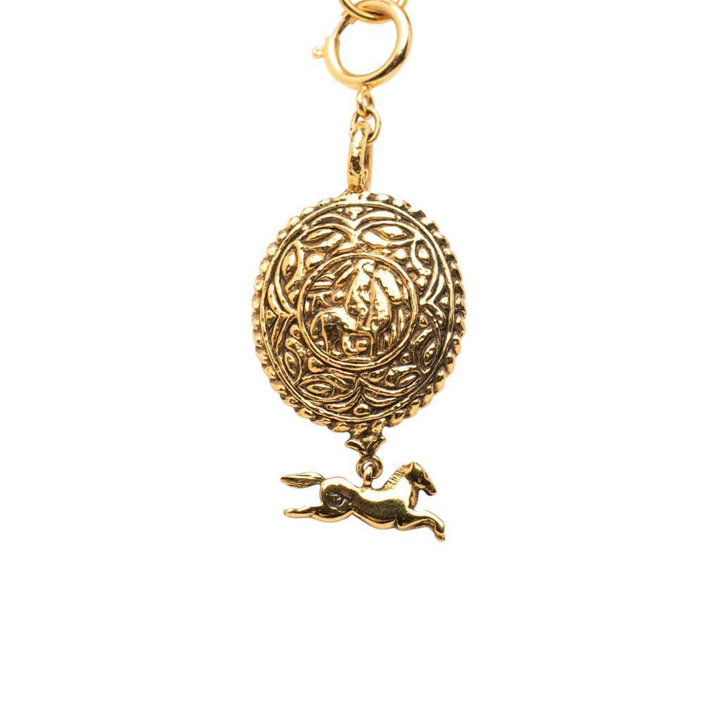 Chanel Gold Plated Knight Horse Pendant Necklace Gold Metal Very good - Back View