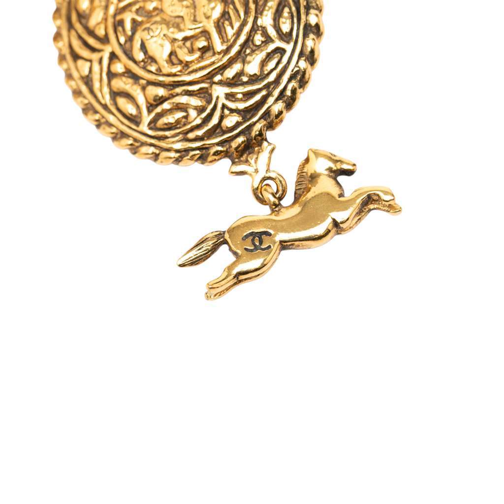 Chanel Gold Plated Knight Horse Pendant Necklace Gold Metal Very good - Inside View