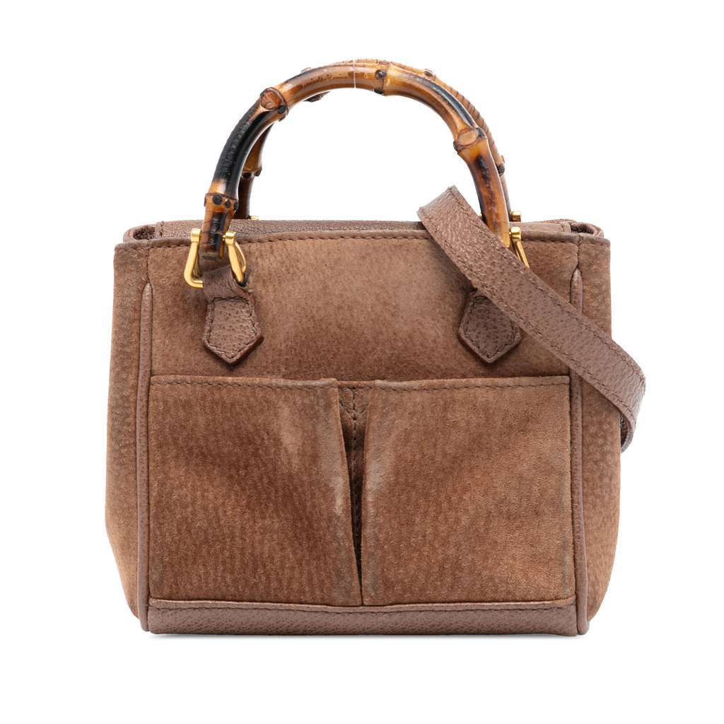 Gucci Mini Suede Bamboo Satchel Brown Leather Very good - Front View