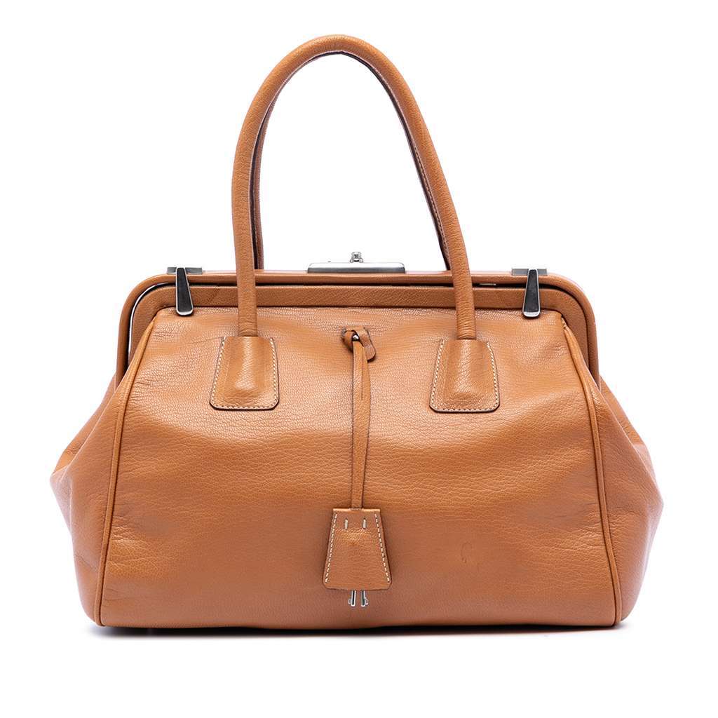 Prada Goatskin Madras Cerniera Handbag Brown Leather Very good condition - Front View