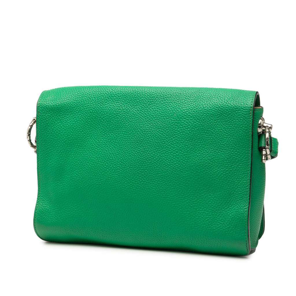 Loewe Pebbled Calfskin Anagram Flap Crossbody Green Leather Very good - Back View