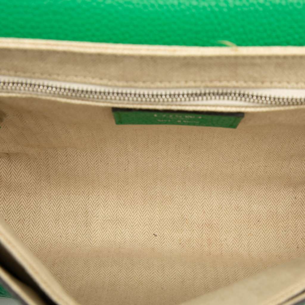 Loewe Pebbled Calfskin Anagram Flap Crossbody Green Leather Very good - Model View