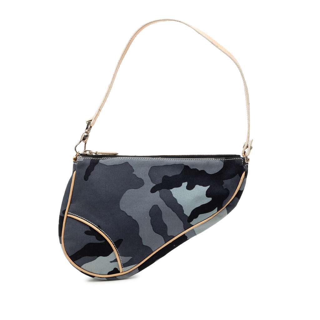 Dior Mini Canvas Camouflage Saddle Pochette Blue Canvas Very good - Front View