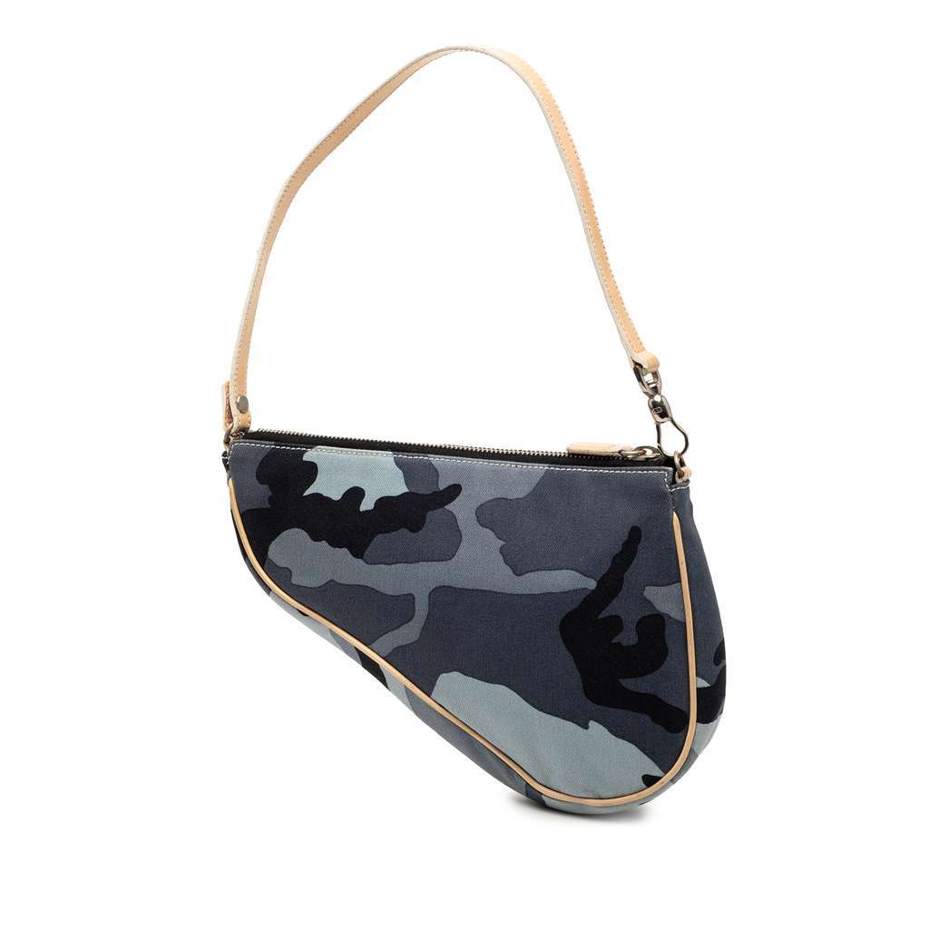 Dior Mini Canvas Camouflage Saddle Pochette Blue Canvas Very good - Back View