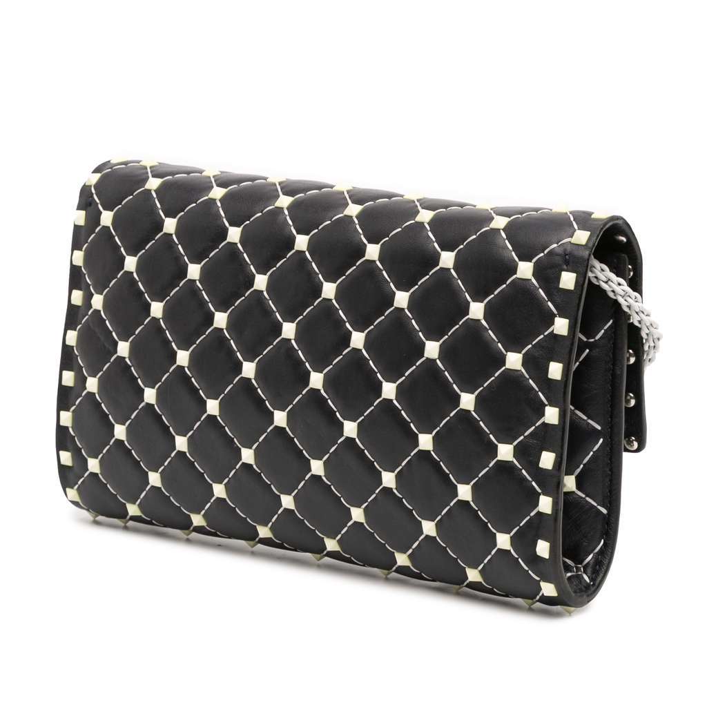 Valentino Quilted Lambskin Free Rockstud Spike Wallet On Chain Black Leather Very good - Back View