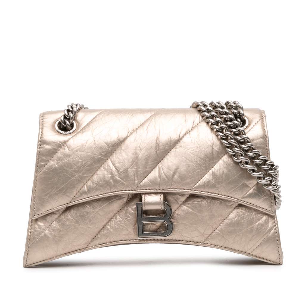 Balenciaga Small Metallic Calfskin Crush Chain Shoulder Bag Brown Leather Very good - Front View