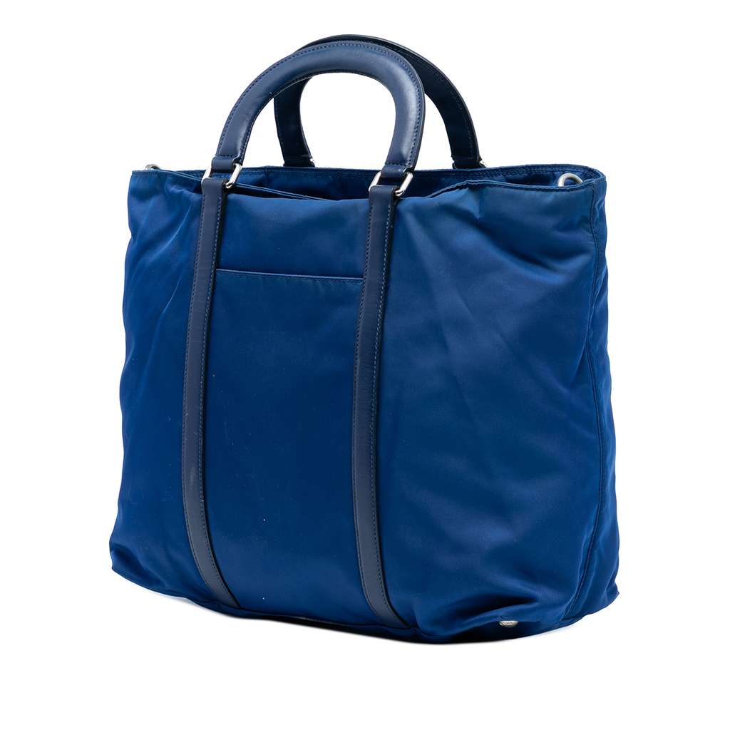 Prada Vitello Trimmed Tessuto Satchel Blue Very good - Back View