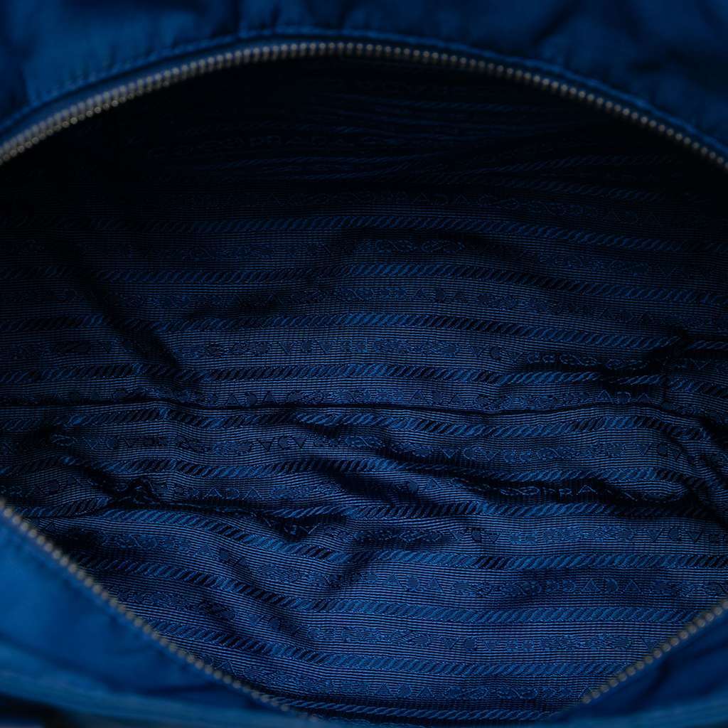 Prada Vitello Trimmed Tessuto Satchel Blue Very good - Model View