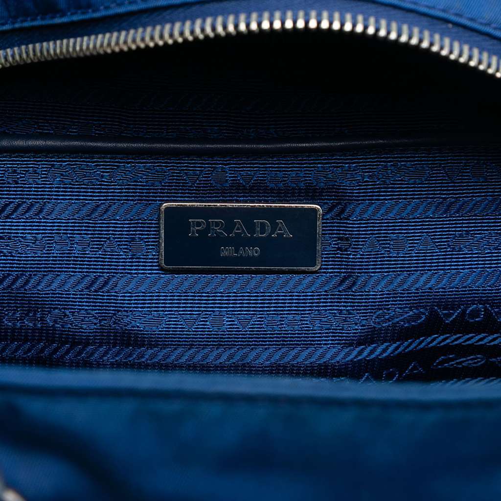 Prada Vitello Trimmed Tessuto Satchel Blue Very good - Box View
