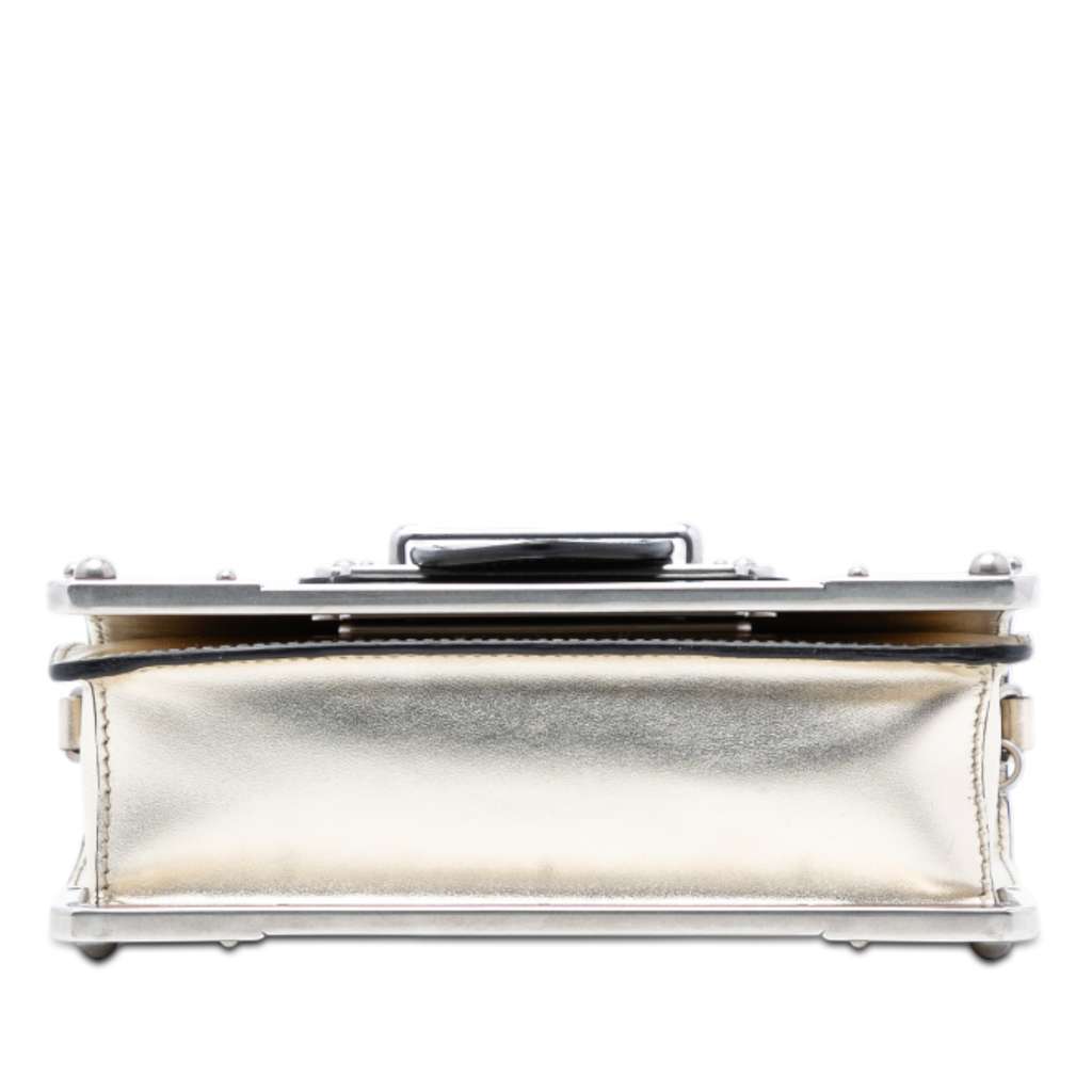 Prada Saffiano Trimmed Metallic Vitello Cahier Bag Gold Leather Very good condition - Inside View